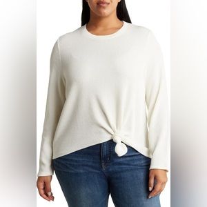 New Madewell Ribbed Long Sleeve Knot-Front Top‎ Ivory XXL Minimalist Casual